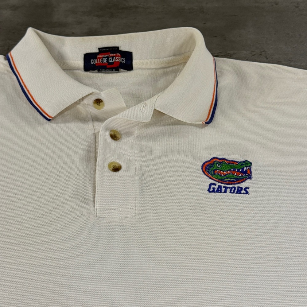 Vintage Florida Gators Polo Mens XL‎ White Short Sleeve Embroidered Golf Cotton